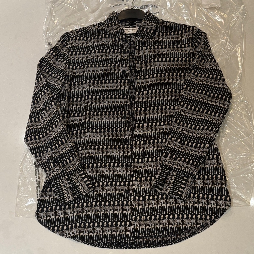 YSL Saint Laurent Paris skeleton print blouse sz Fr 38